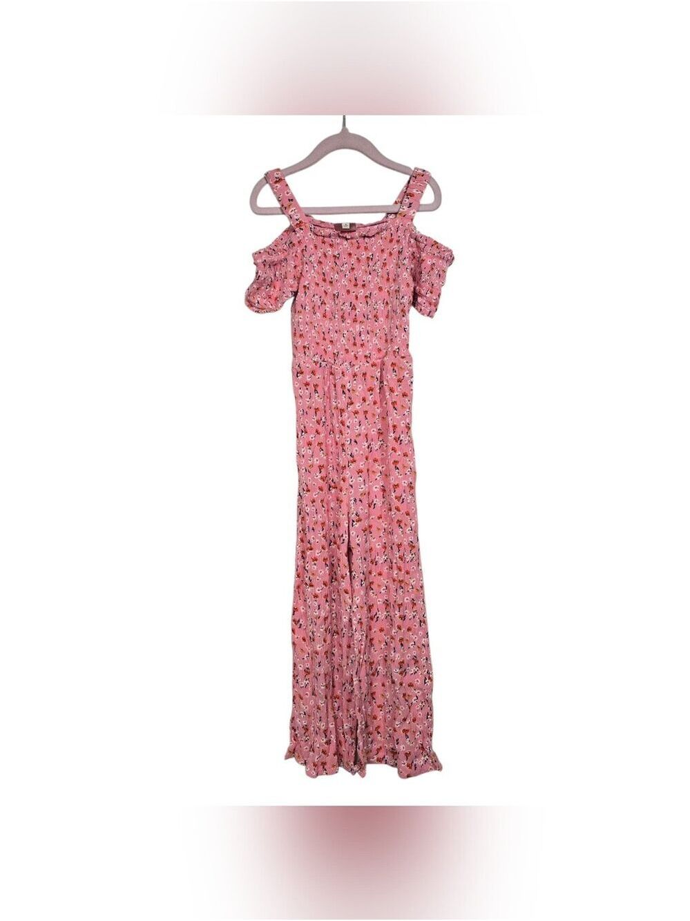 Self Esteem Pink Floral Cold Shoulder Jumpsuit Girls Size 10 Smocked Stretchy